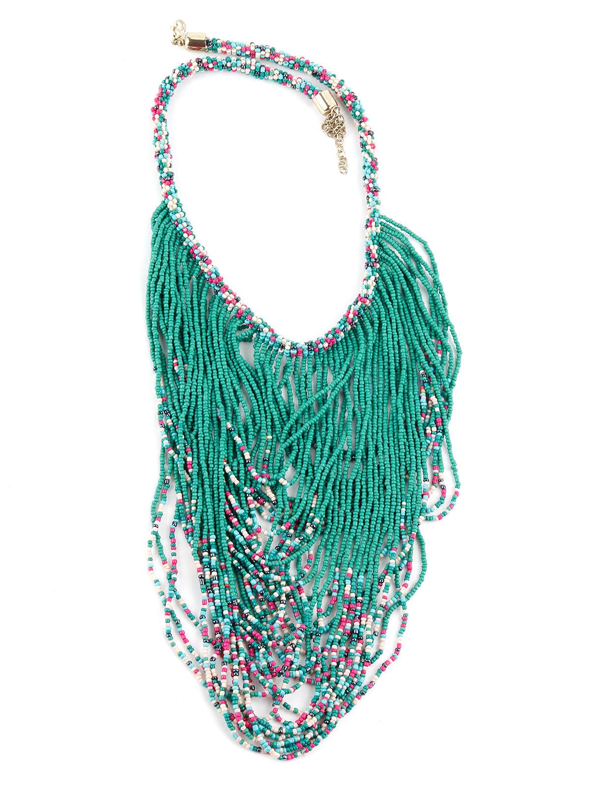 Green Beaded Multi-layered Necklace - Odette