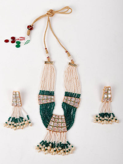 Green Beaded Stands Multi- Necklace Set - Odette