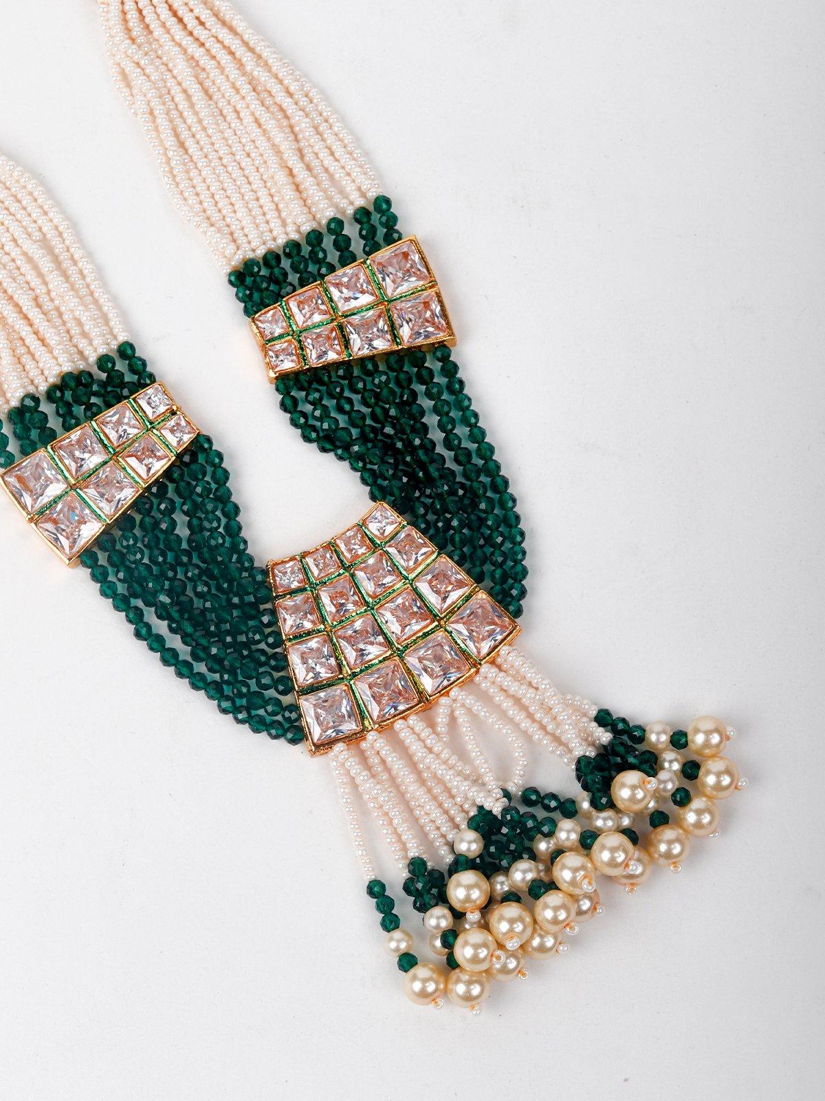 Green Beaded Stands Multi- Necklace Set - Odette