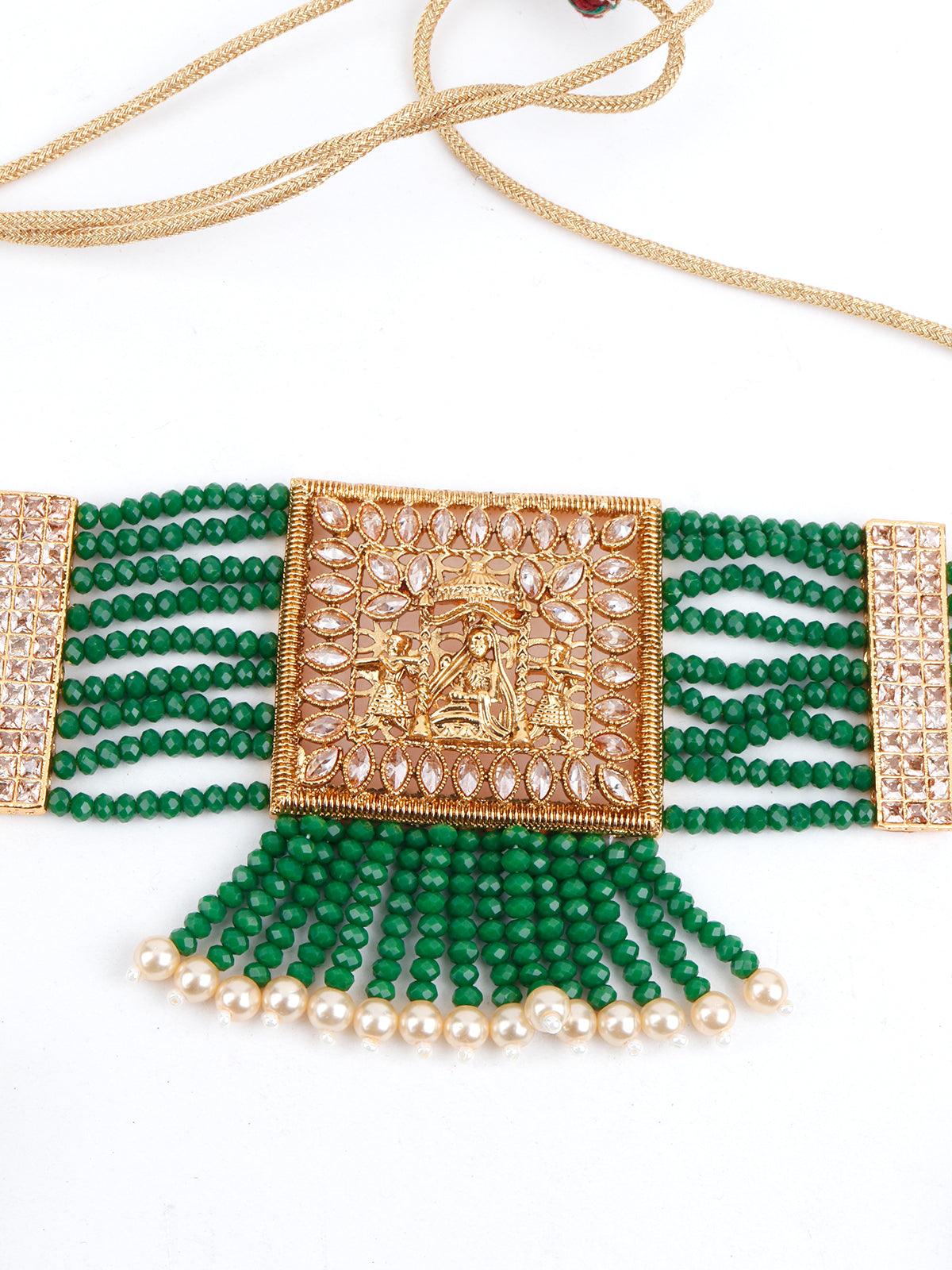 Green Beads Kundan Jewellery Set - Odette