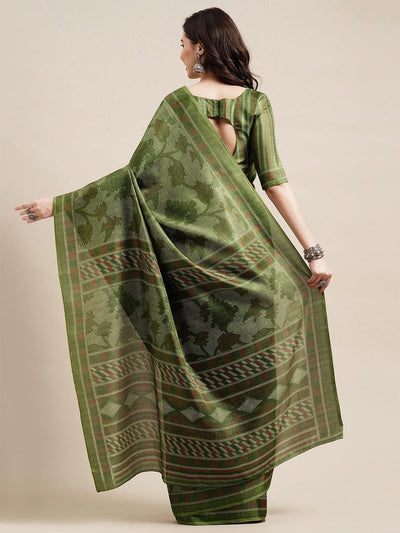 Green Casual Bhagalpuri Silk Printed Saree With Unstitched Blouse - Odette
