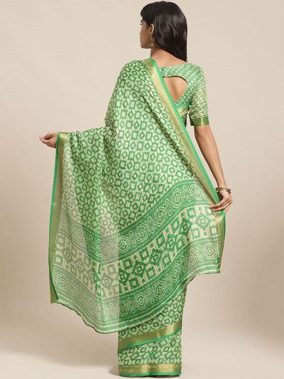 Green Casual Silk Blend Printed Saree With Unstitched Blouse - Odette