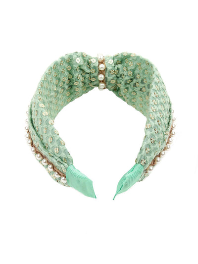 Green Cloth Cross Knot Hair Hoop Headband - Odette