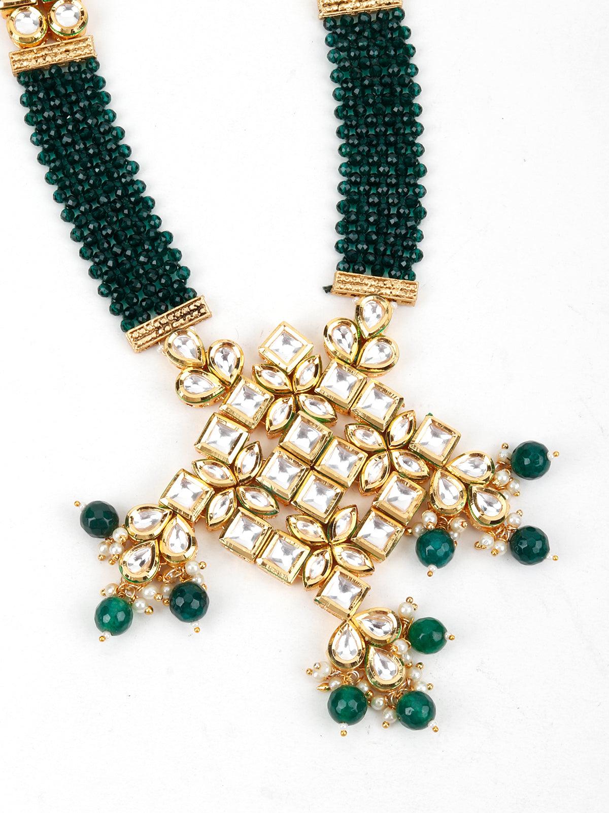 Green Crystals Kundan Necklace - Odette