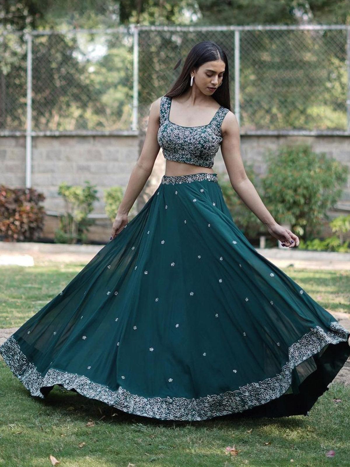 GREEN ELEGANT LEHENGA CHOLI SET - Odette