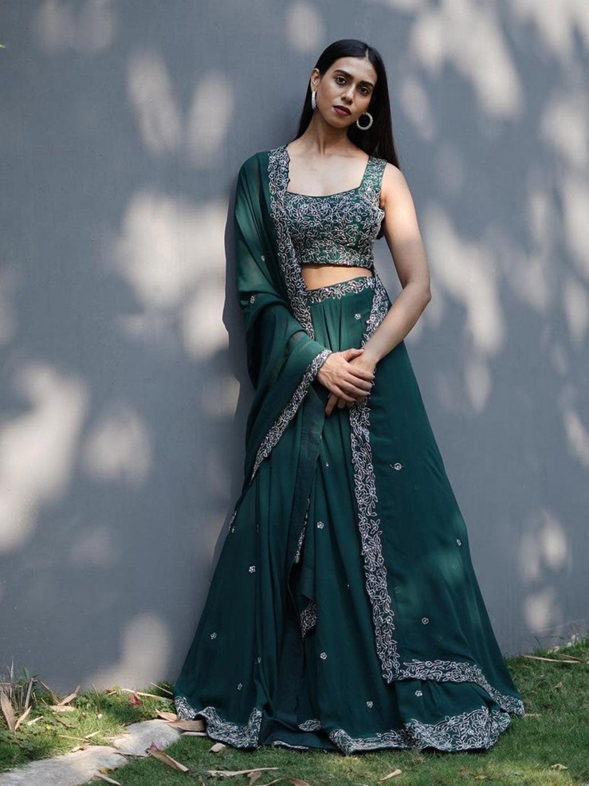 GREEN ELEGANT LEHENGA CHOLI SET - Odette