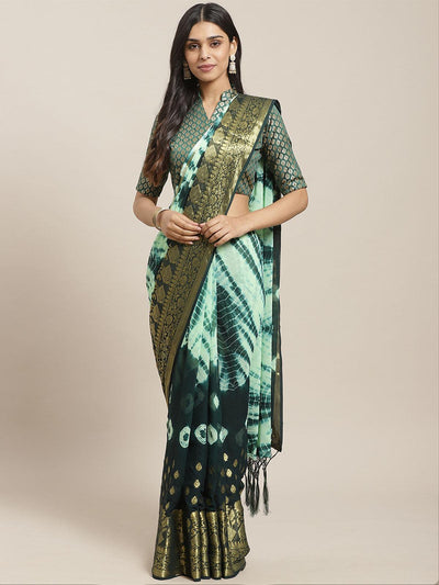 Green Festive Georgette Woven Saree With Unstitched Blouse - Odette