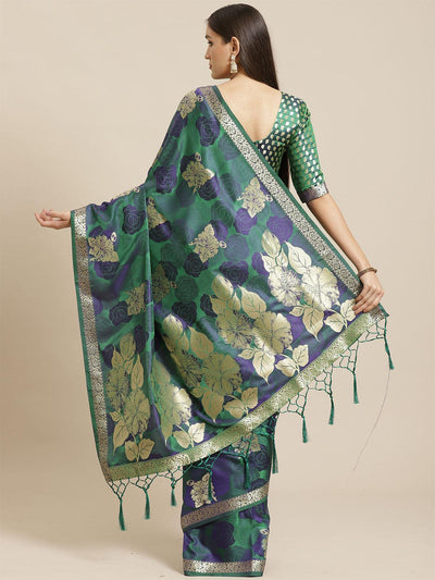 Green Festive Pure Satin Woven Saree With Unstitched Blouse - Odette
