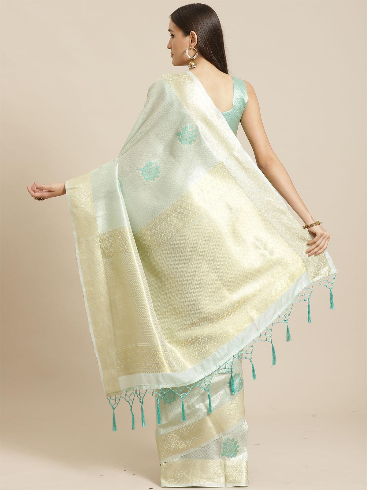 Green Festive Silk Blend Woven Saree With Unstitched Blouse - Odette