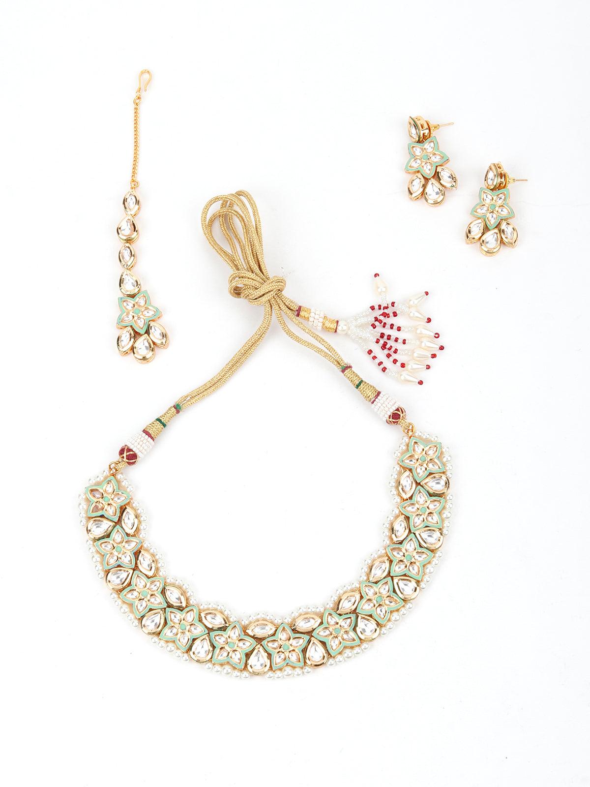 Green Floral Ethnic Necklace - Odette