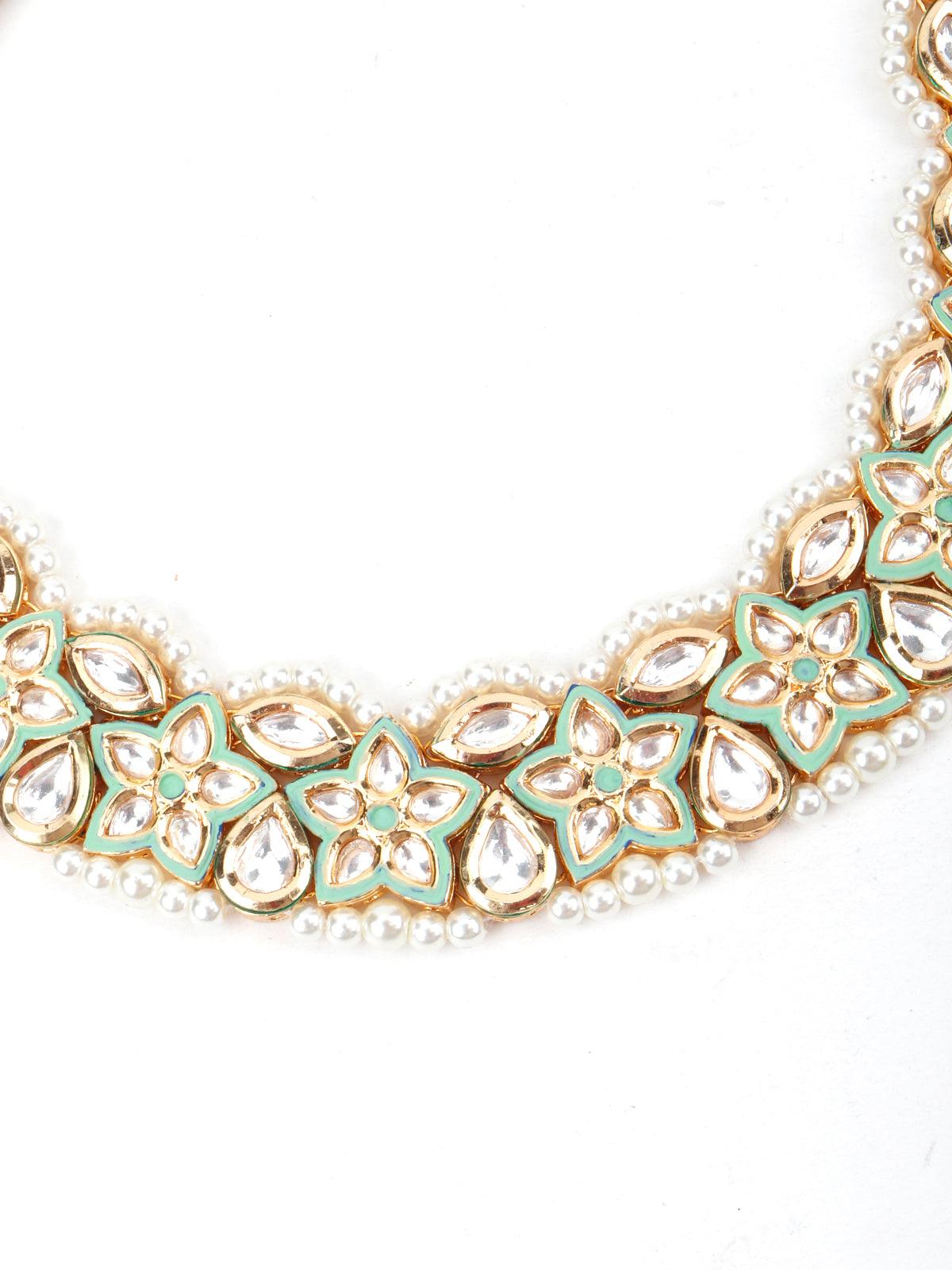 Green Floral Ethnic Necklace - Odette