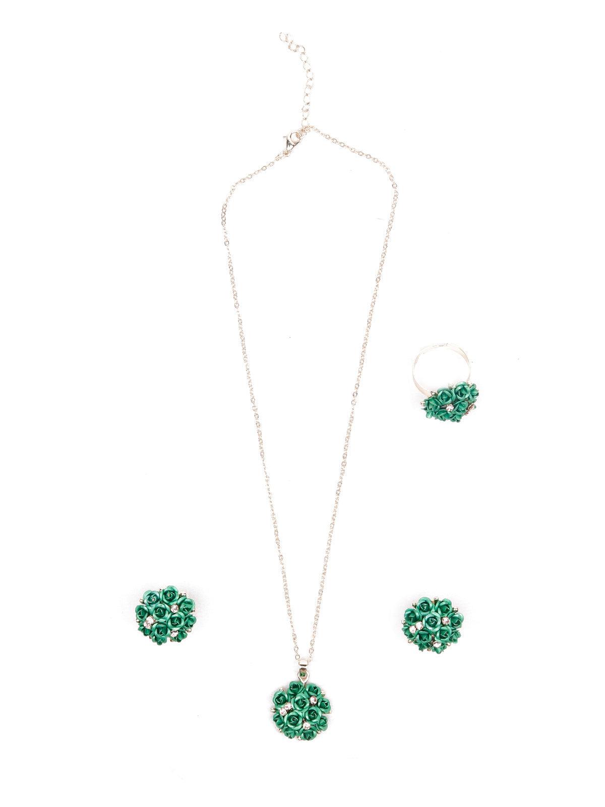 Green floral pendant necklace set - Odette
