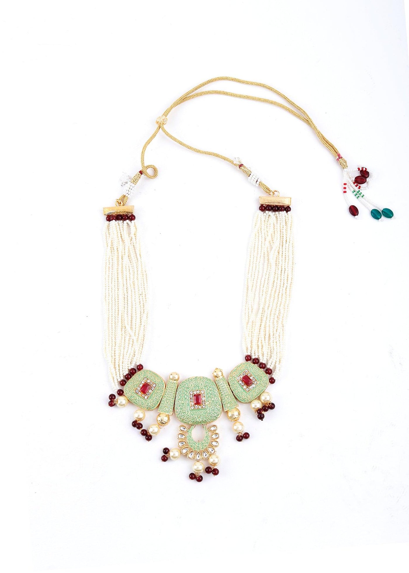 Green Golden Kundan Necklace Set - Odette