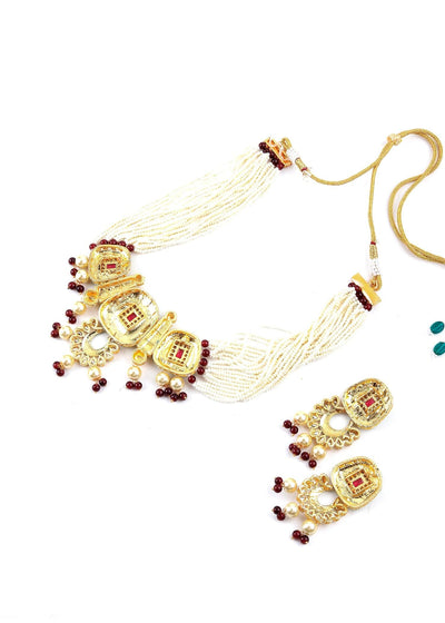 Green Golden Kundan Necklace Set - Odette