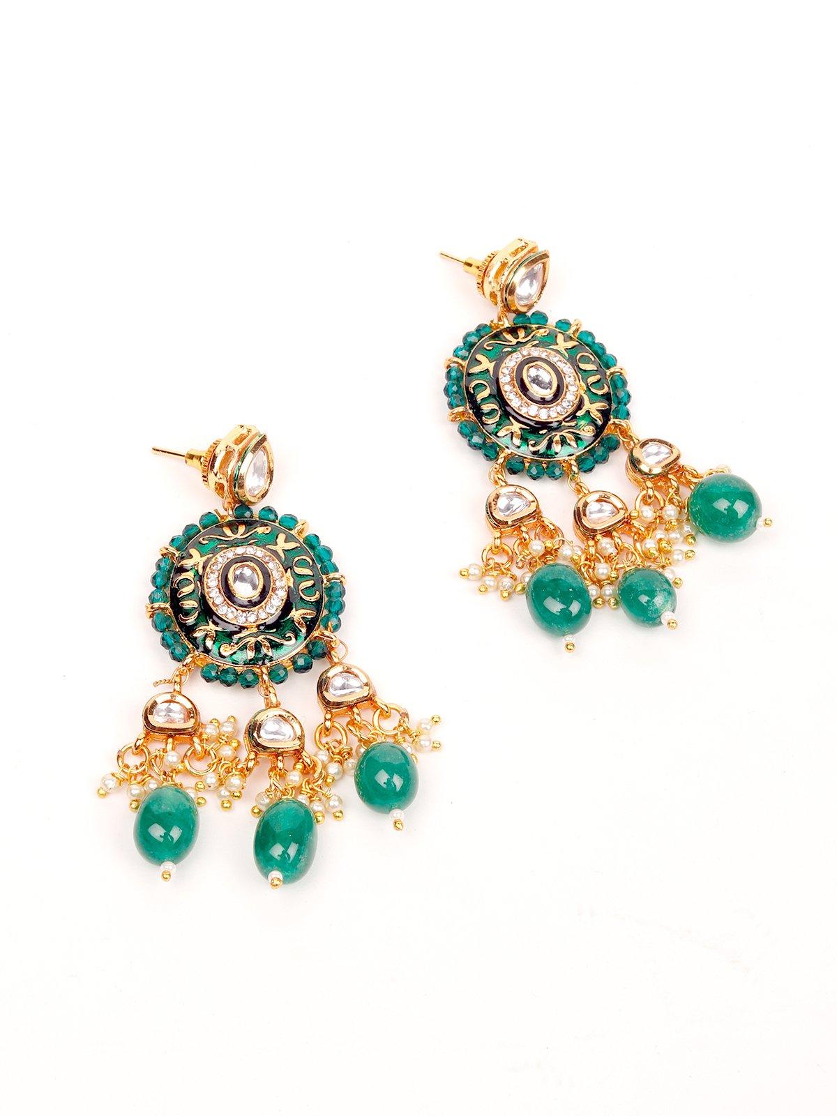 Green Kundan motif detailing jewellery set - Odette