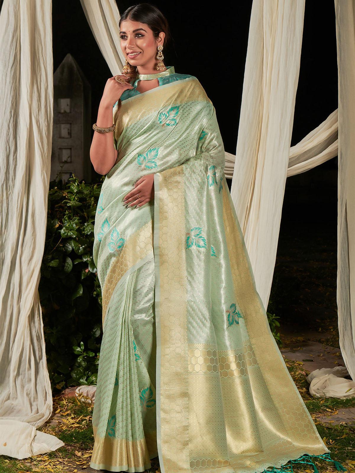 Green Premium Linen Silk Leheriya Saree - Odette