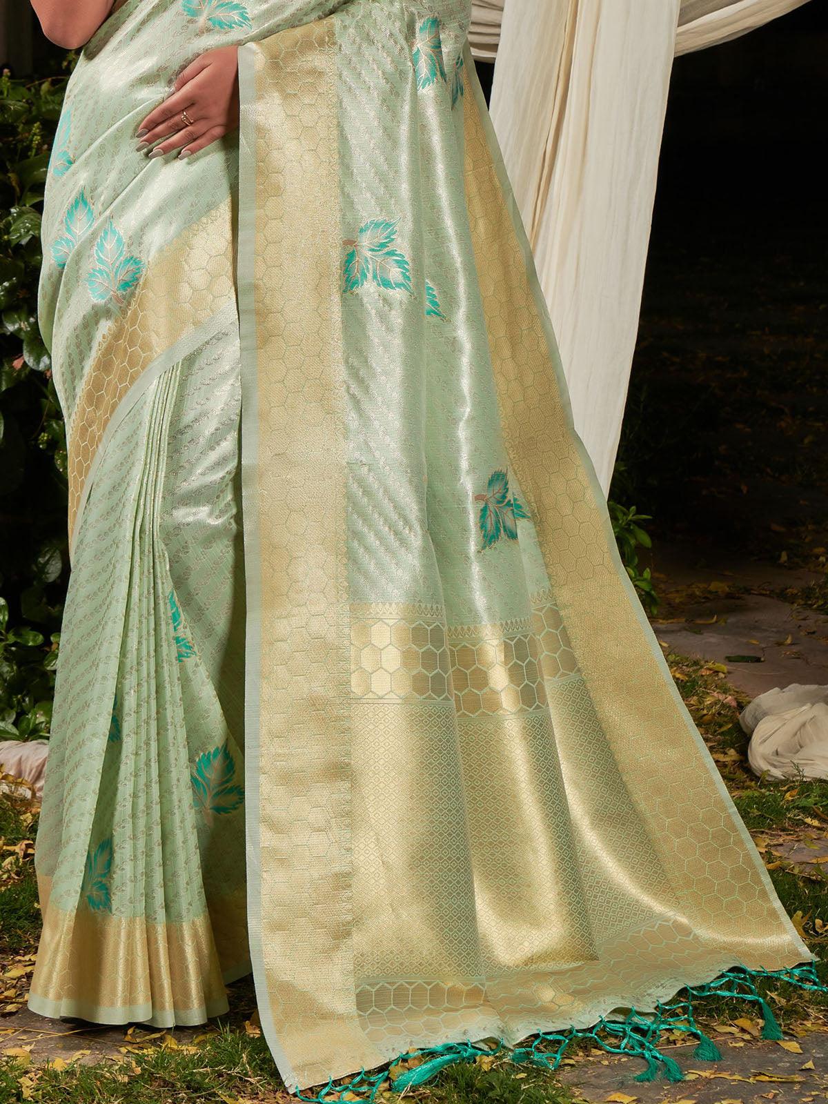 Green Premium Linen Silk Leheriya Saree - Odette