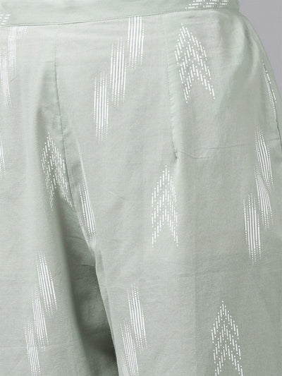 Green Printed A-line Kurta Trouser With Dupatta Set - Odette