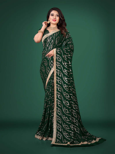 GREEN SEQUINS SASSY SAREE - Odette