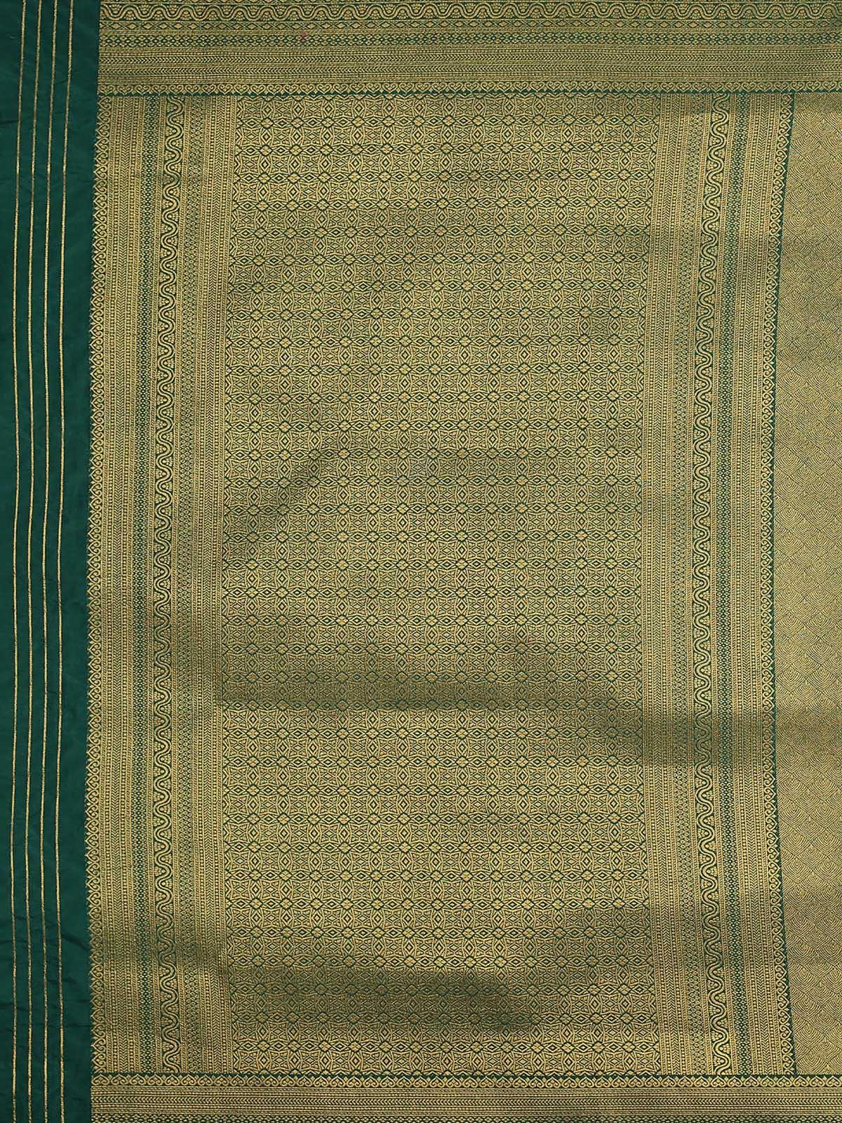 Green Silk Blend Woven Saree With Blouse - Odette
