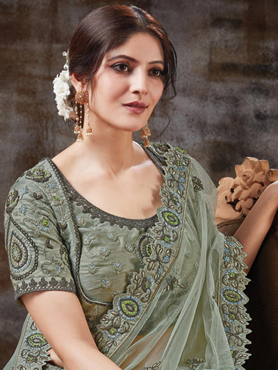 Green Silk Designer Lehenga Choli. - Odette