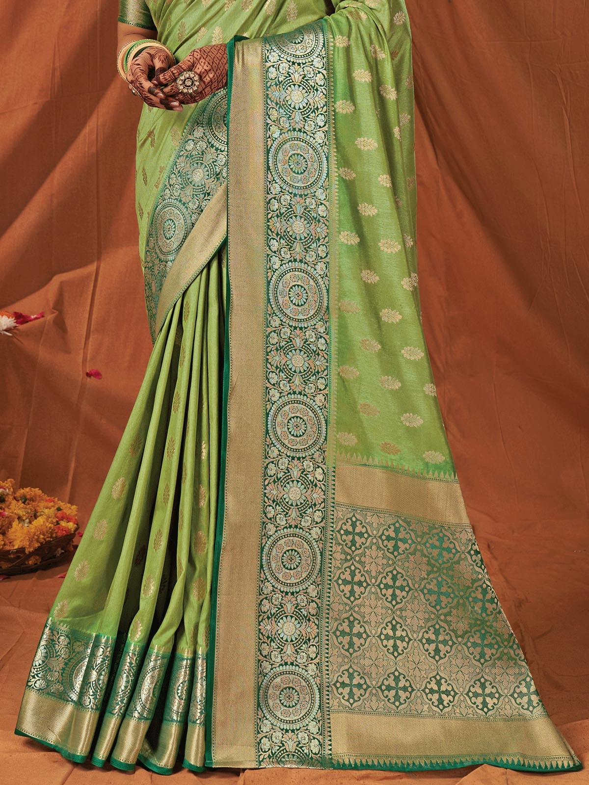 Green Silk Heavy Jari Wevon Designer Saree - Odette