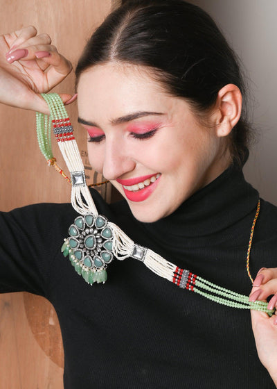 Green Trendy  Necklace Set - Odette