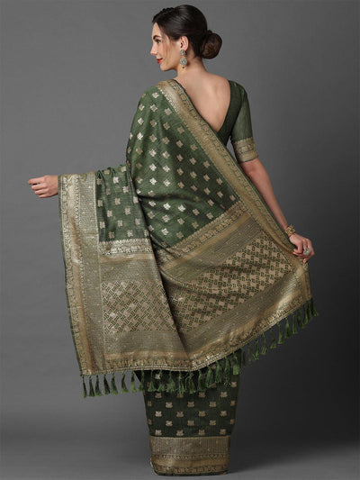 Green wedding Silk Blend Woven Design Saree With Unstitched Blouse - Odette