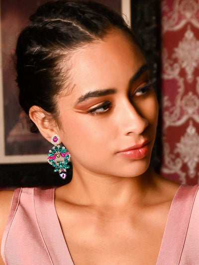Green&pink crystal statement earrings - Odette