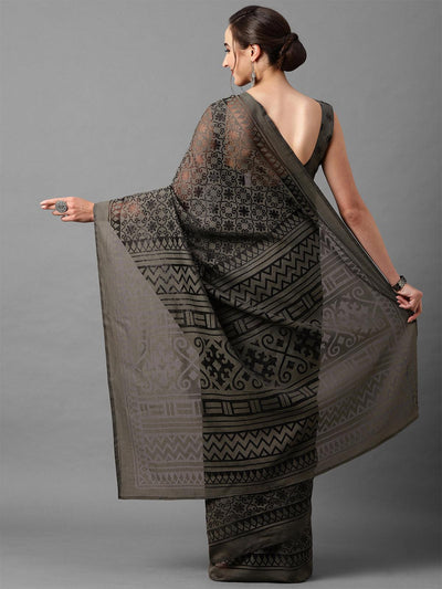 Grey Casual Brasso Printed Saree With Unstitched Blouse - Odette