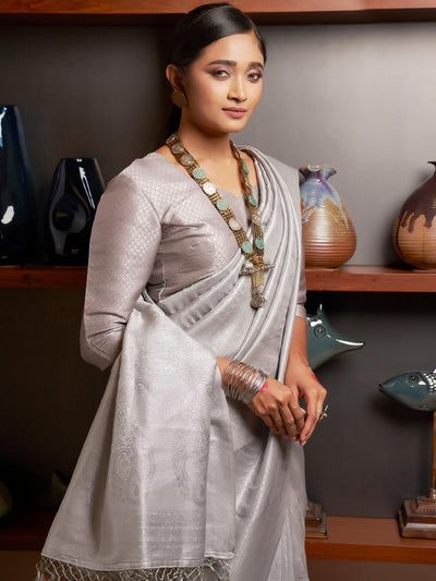 Grey Color Kanjivaram Silk Saree - Odette