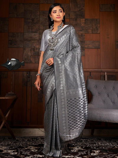 Grey Color Traditional Wear Raw Silk Saree - Odette
