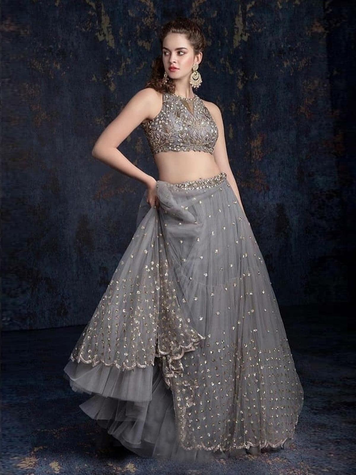 Silver-Grey Embroidered Lehenga Set Design by NITIKA GUJRAL at Pernia's Pop  Up Shop 2023