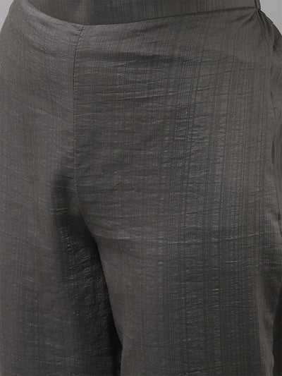 Grey Embroidered Straight Kurta Trouser With Dupatta Set - Odette