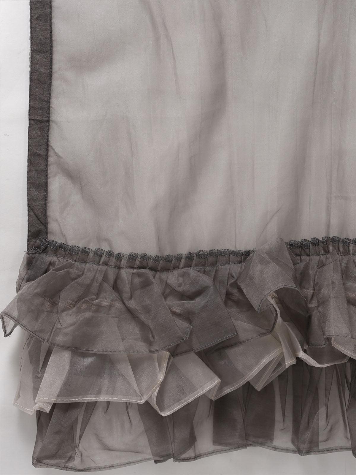 Grey Embroidered Straight Kurta Trouser With Dupatta Set - Odette