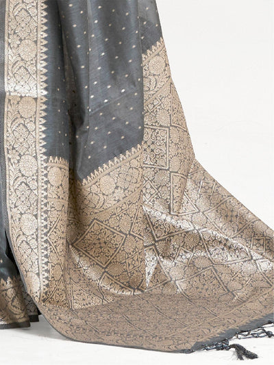Grey Festive Silk Blend Woven Design Saree With Unstitched Blouse - Odette