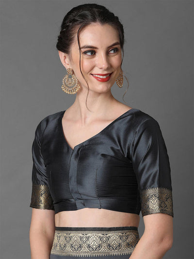 Grey Festive Silk Blend Woven Design Saree With Unstitched Blouse - Odette