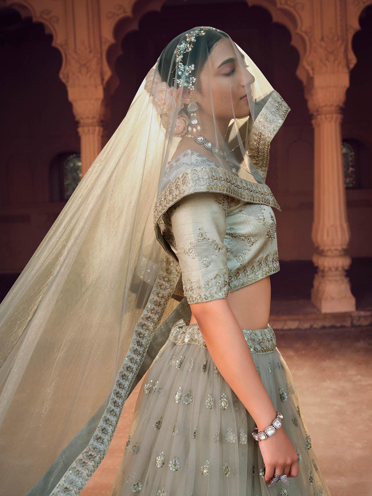 Beautiful Designer Wear Silver Grey Lehenga – www.soosi.co.in