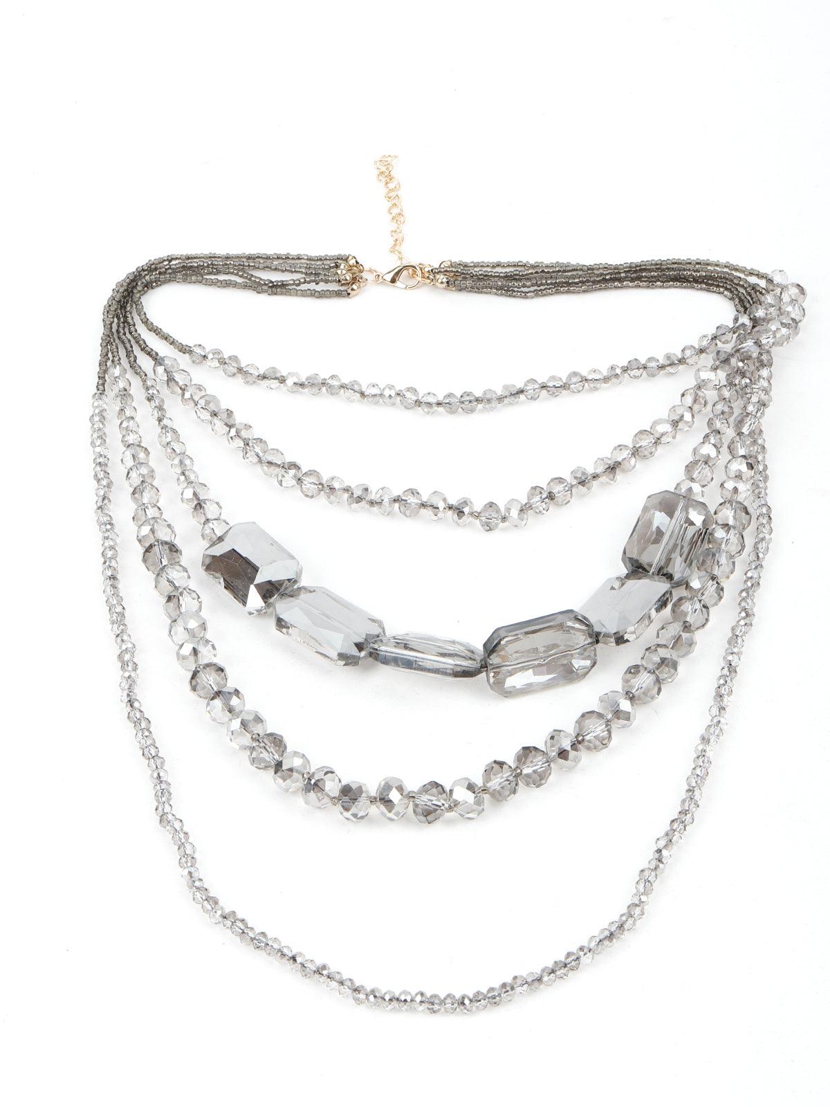 Grey Long Beaded Multi-Row Necklace - Odette