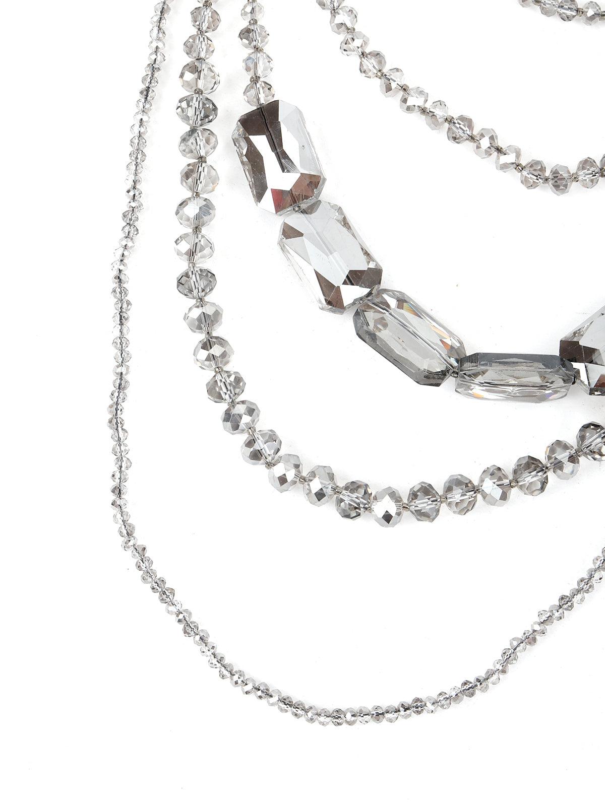 Grey Long Beaded Multi-Row Necklace - Odette