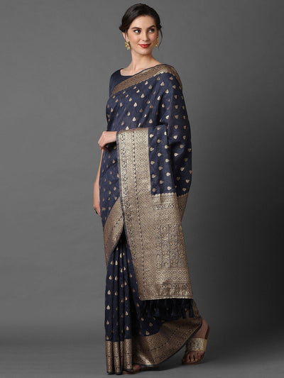 Grey wedding Silk Blend Woven Design Saree With Unstitched Blouse - Odette
