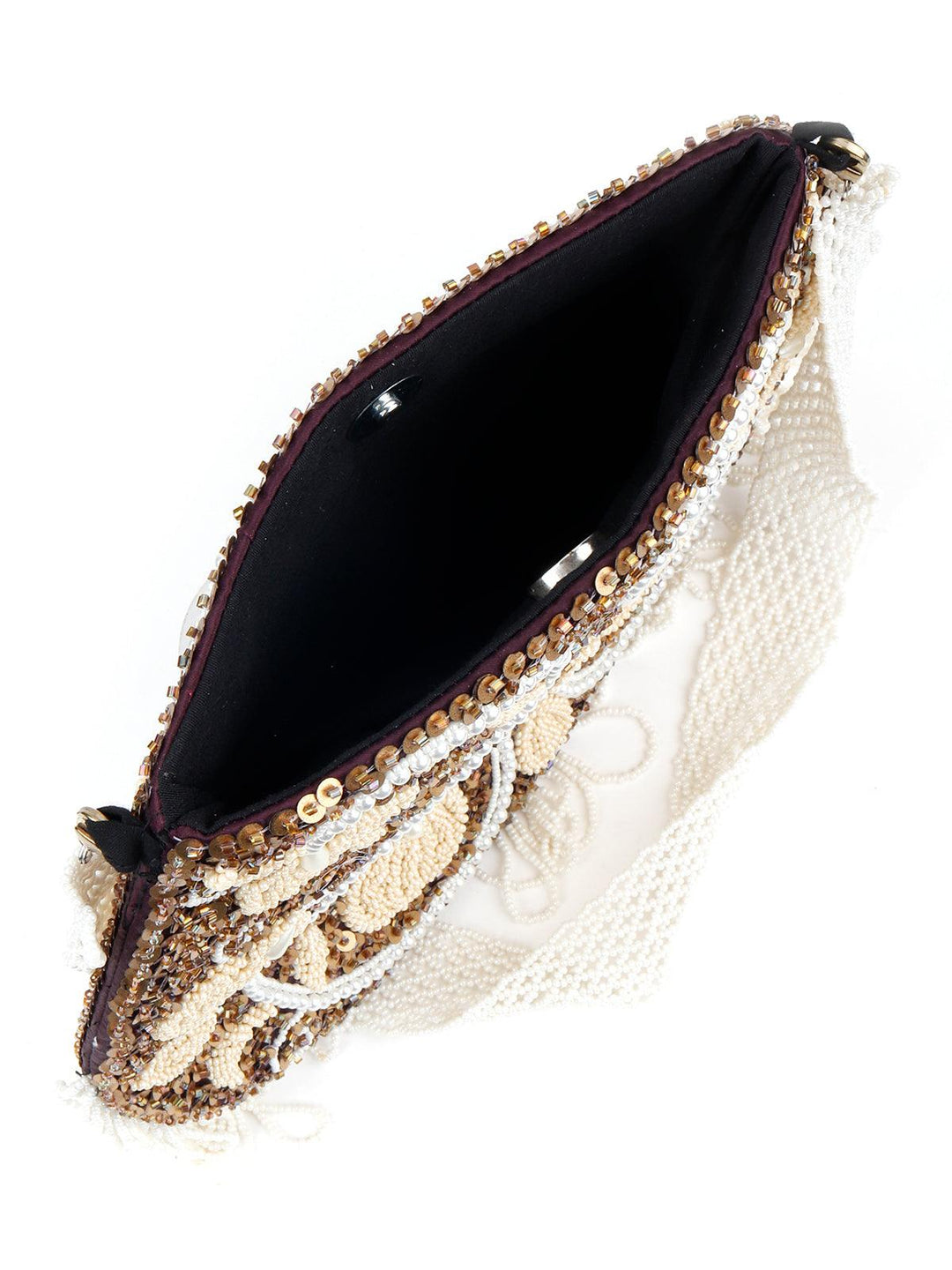 Buy Half Moon Shaped Brown Embroidered Sling Bag – Odette