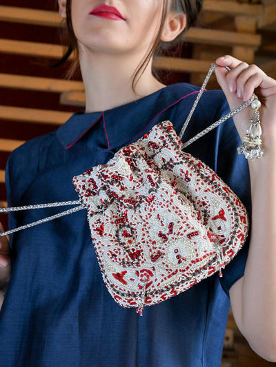 Half Moon Shaped Embroidered Sling Bag - Odette