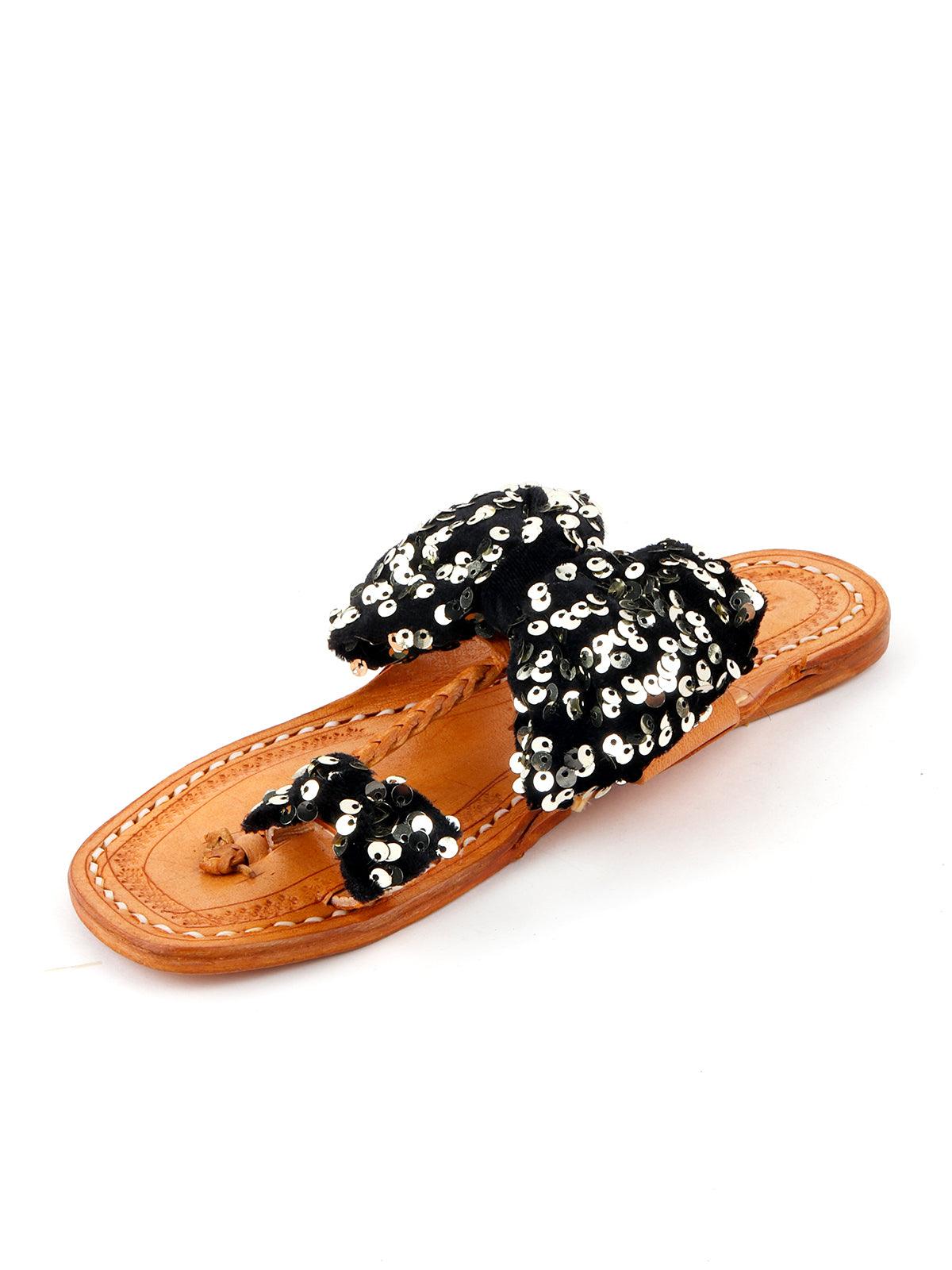 Handcrafted Leather Black-Tan Kolhapuri - Odette