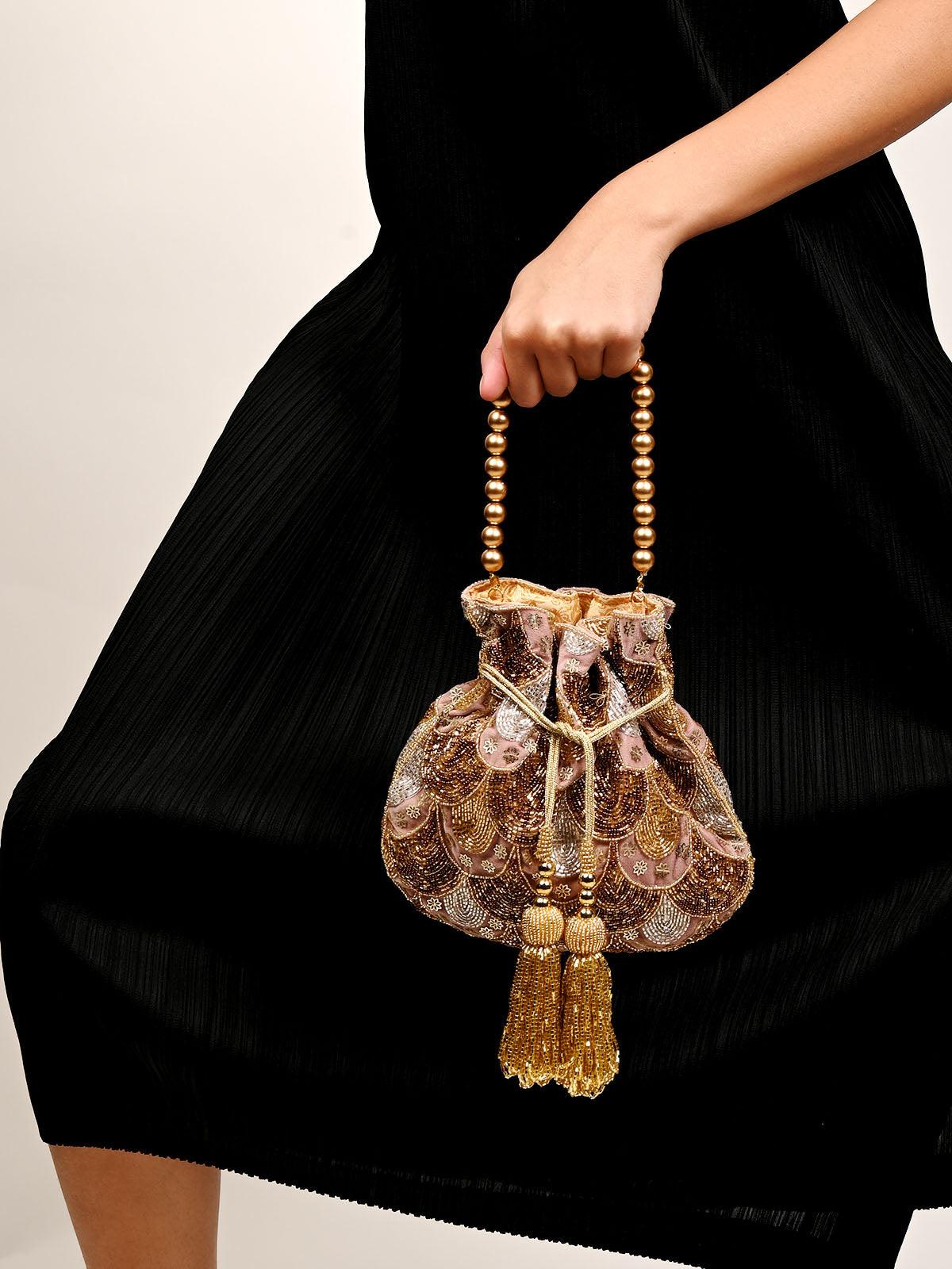 Handmade Purse Designer Potli Bags White Pearl Kalash Shape Potli