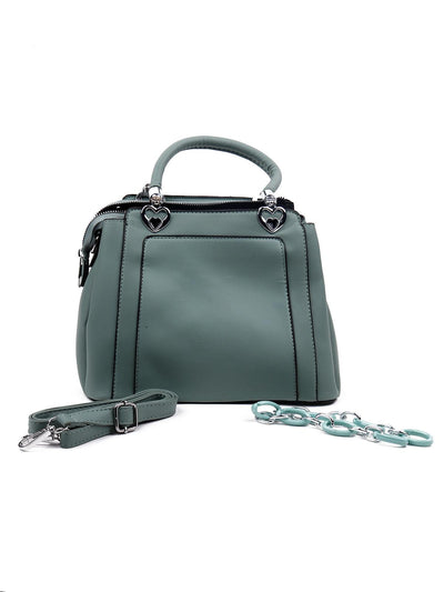 Heart-Green textured handbag with a pouch - Odette