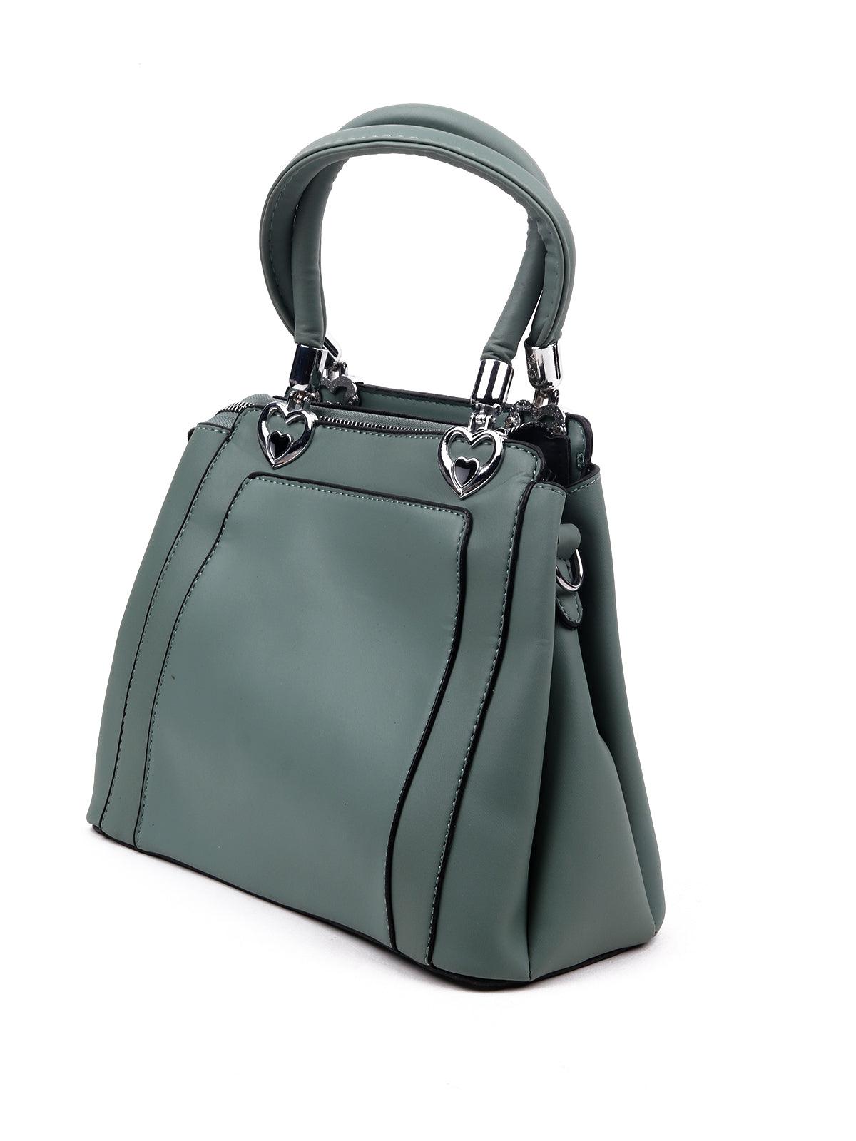 Heart-Green textured handbag with a pouch - Odette