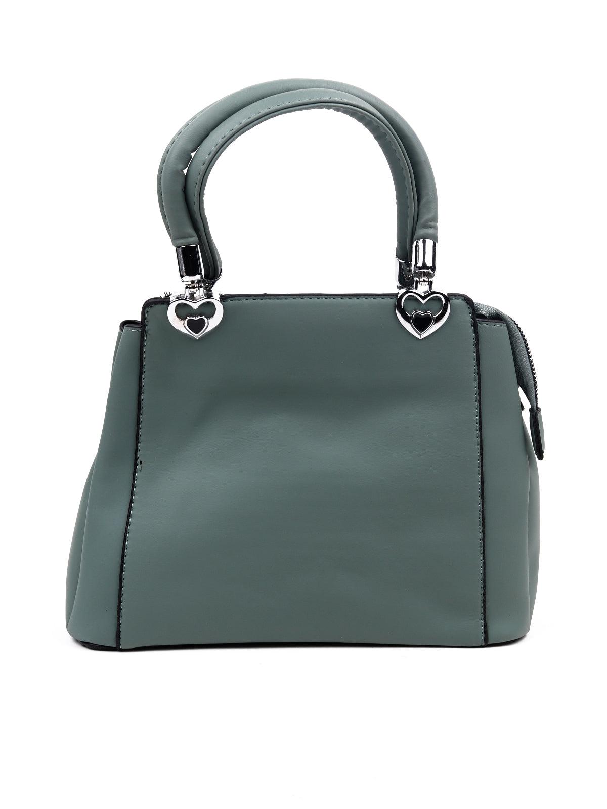 Heart-Green textured handbag with a pouch - Odette