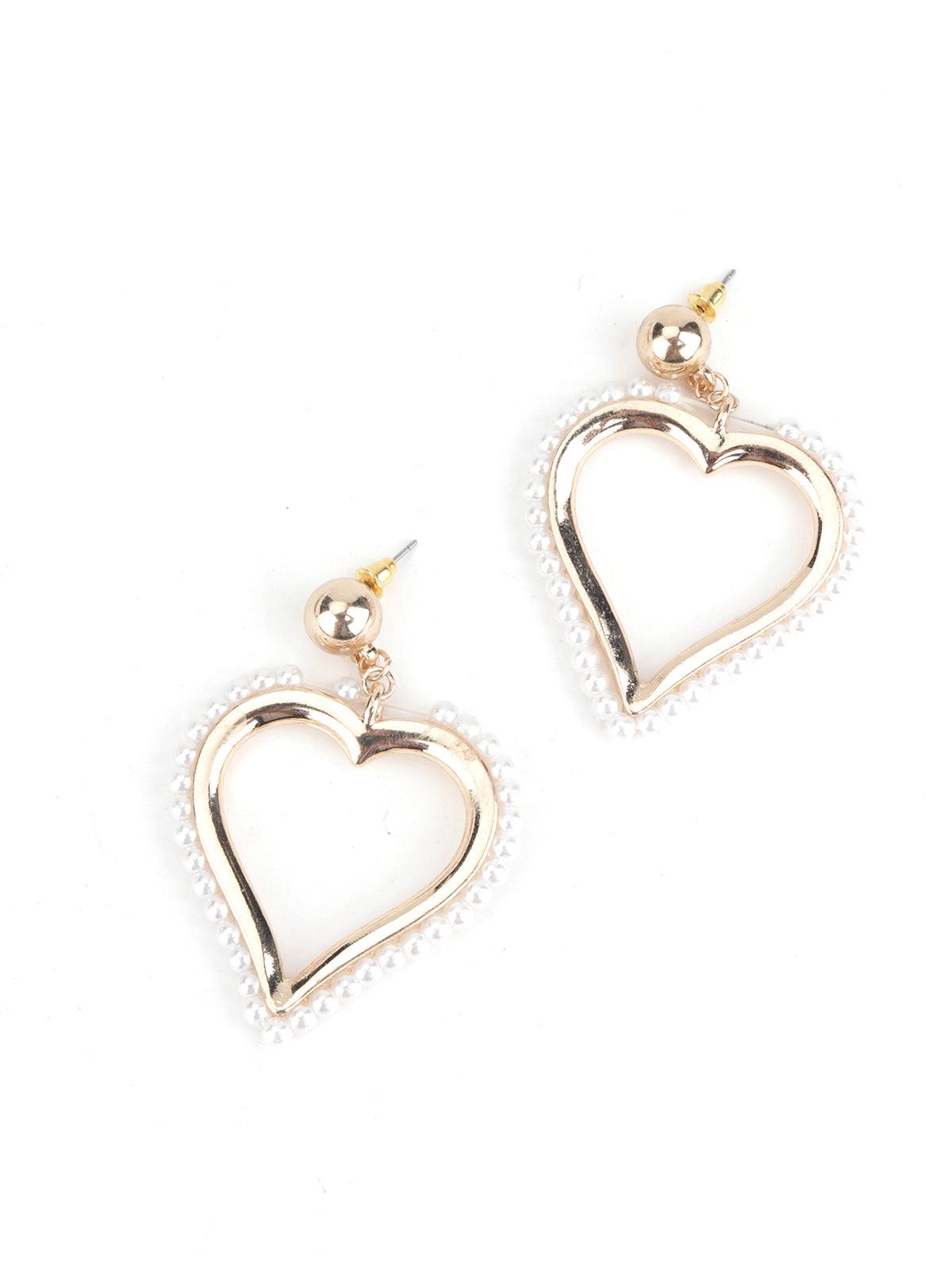 Heart Shape Pretty Up Golden Dangle Earrings - Odette