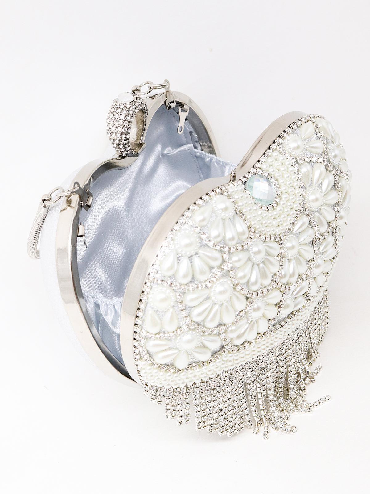 Heart shape silver stylish clutch! - Odette